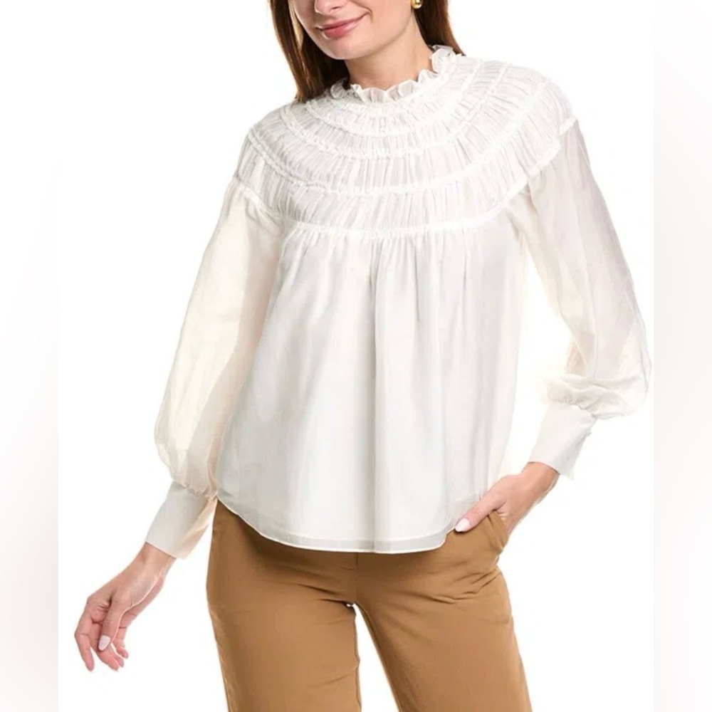 Rebecca Taylor White Smocked Yoke Blouse size 6
